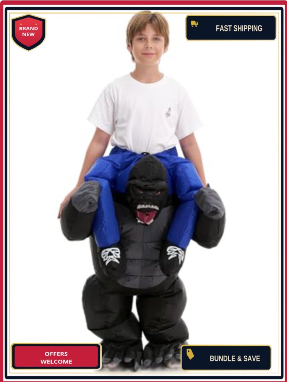 Inflatable Gorilla Piggy Back Rider Costume for Kids One Size Cosplay